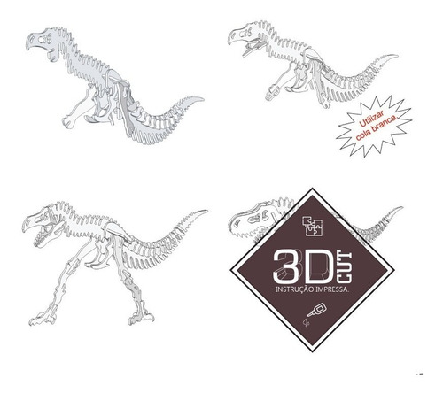 Dinossauro Alaossauro p/ montar, Quebra-Cabeça 3D, 48 peças, Brinquedo e  decoração MDF