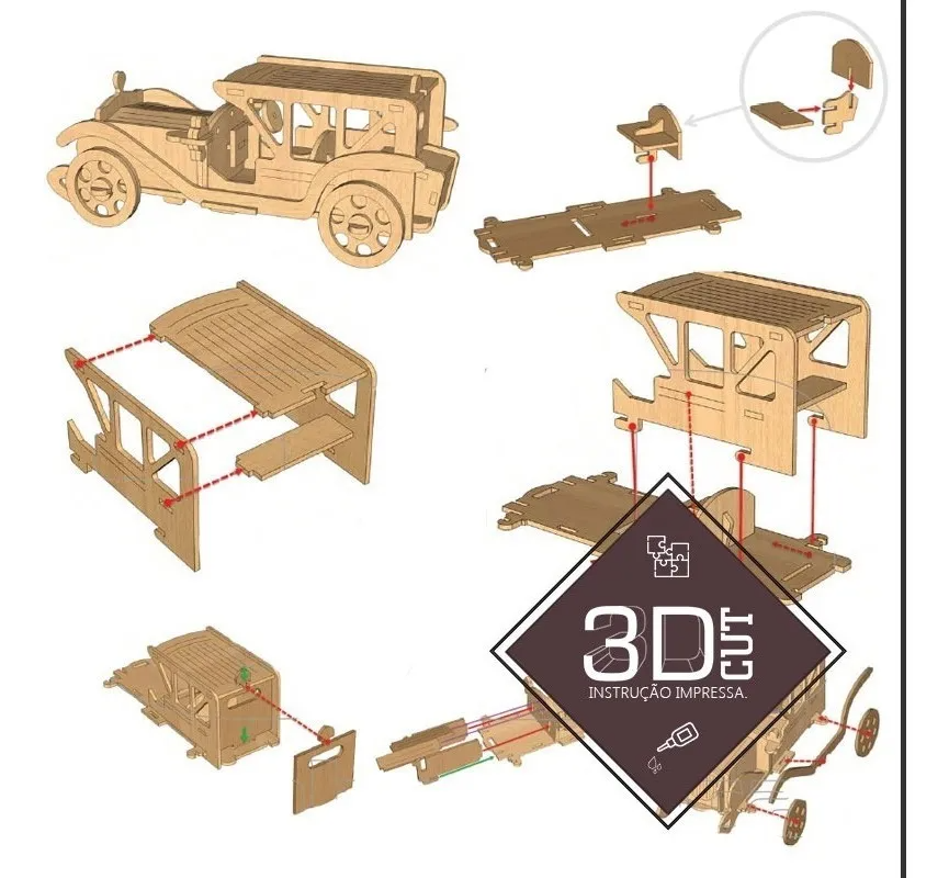 Quebra-Cabeça de Madeira 3D - Carro Esportivo